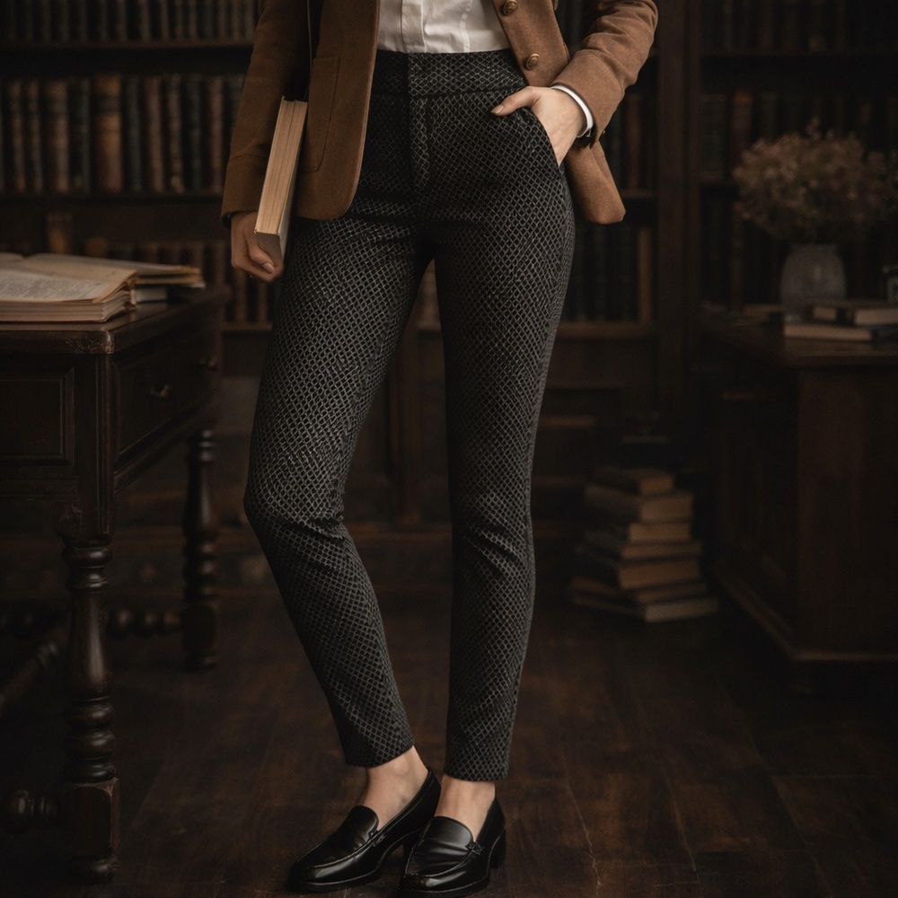 Vince Camuto Patterned Slim Pants 2P | Dark Academia High Rise Ankle Trousers